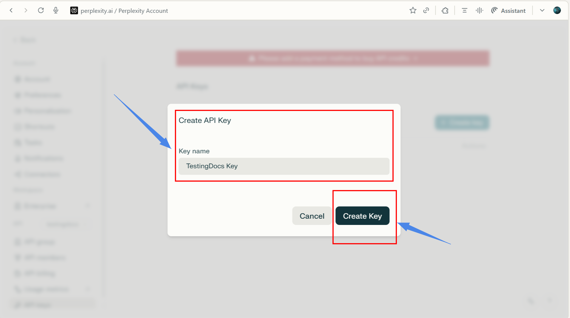Create API Key Button