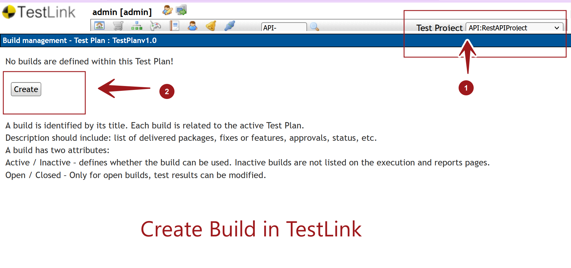 Create Build in TestLink