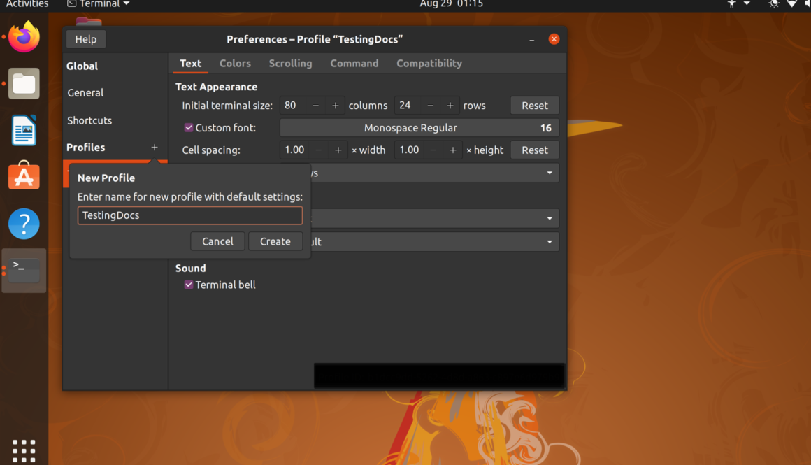 Create New Profile Terminal