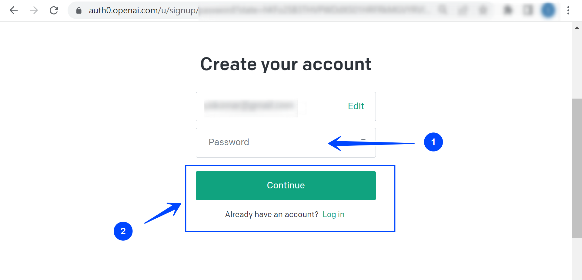 Create OpenAI Account password