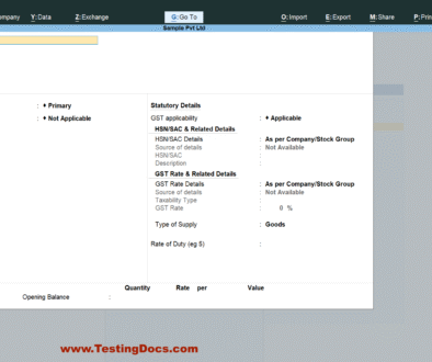 Create Stock Items in Tally