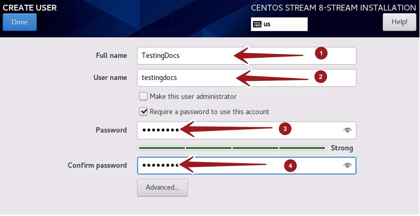 Create User CentOS Install