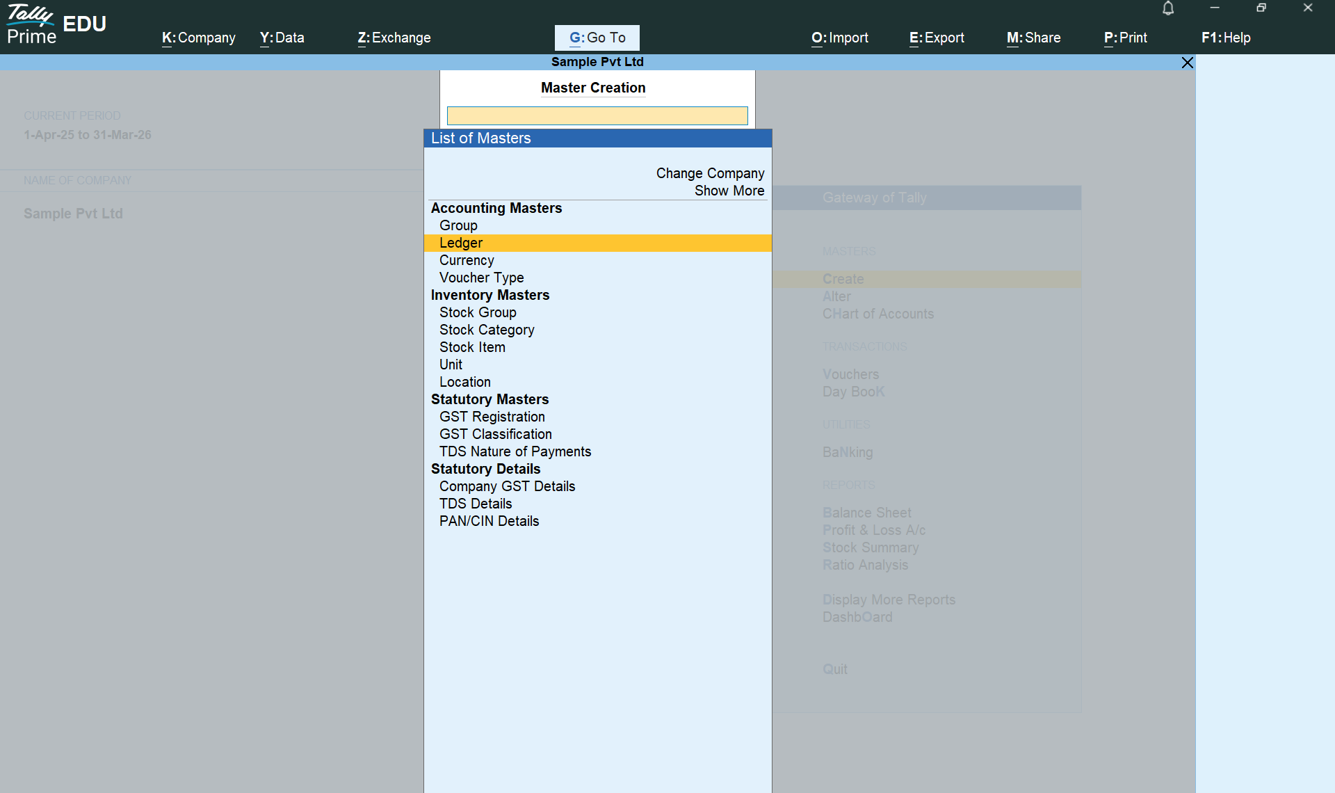 Create a Ledger in Tally