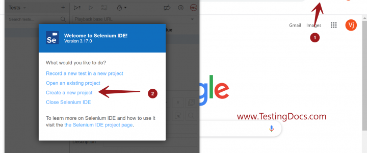 Create a new Project in Selenium IDE