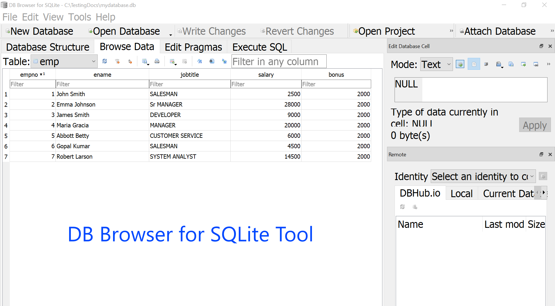 DB Browser for SQLite Tool