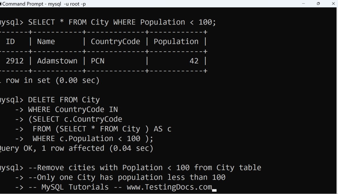 DELETE Rows using Subquery MySQL
