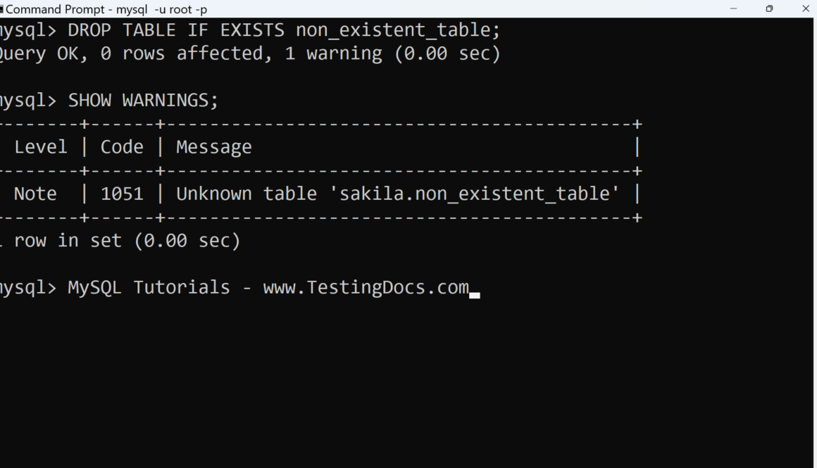 DROP TABLE Statement Warnings