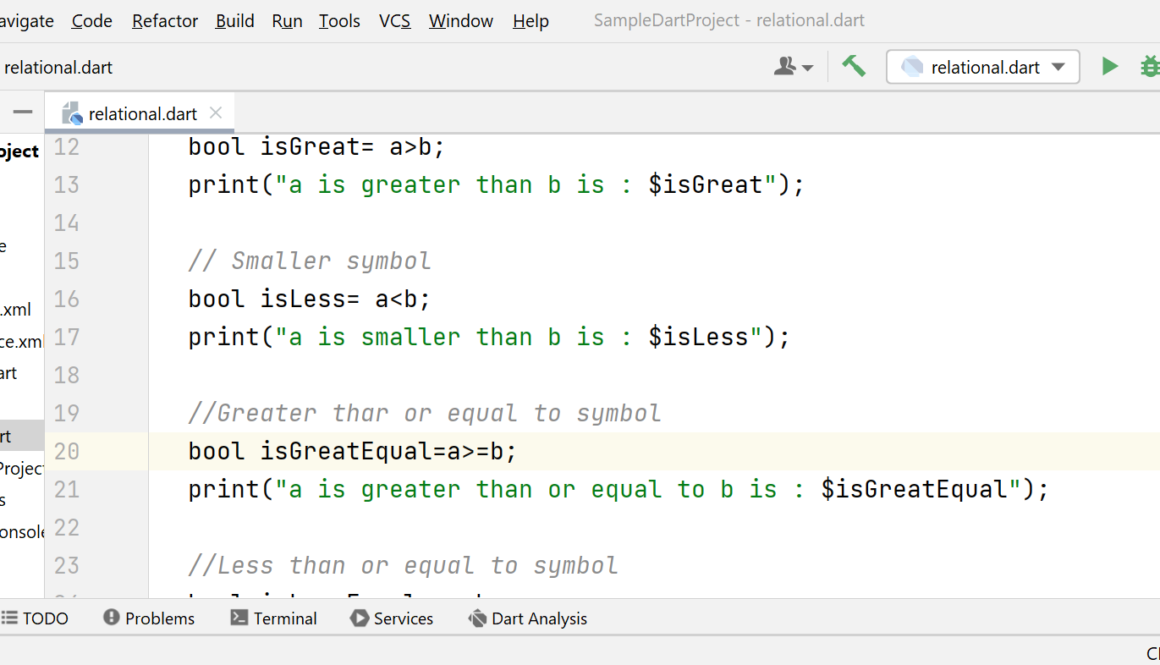 Dart Relational Operators IDE