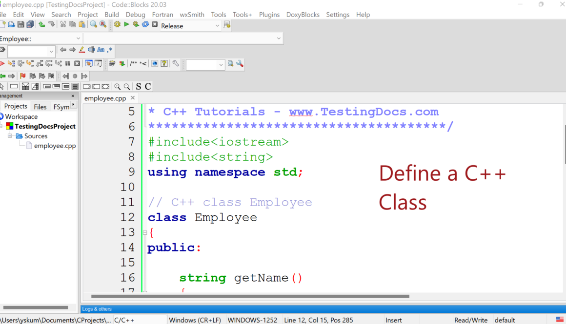 Define a C++ Class CodeBlocks