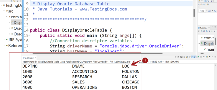 Display Oracle Database Table JDBC