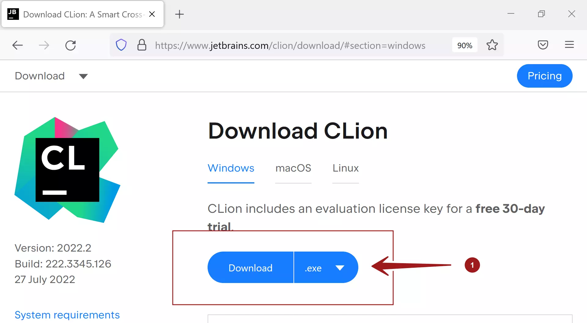 Download CLion IDE on Win11
