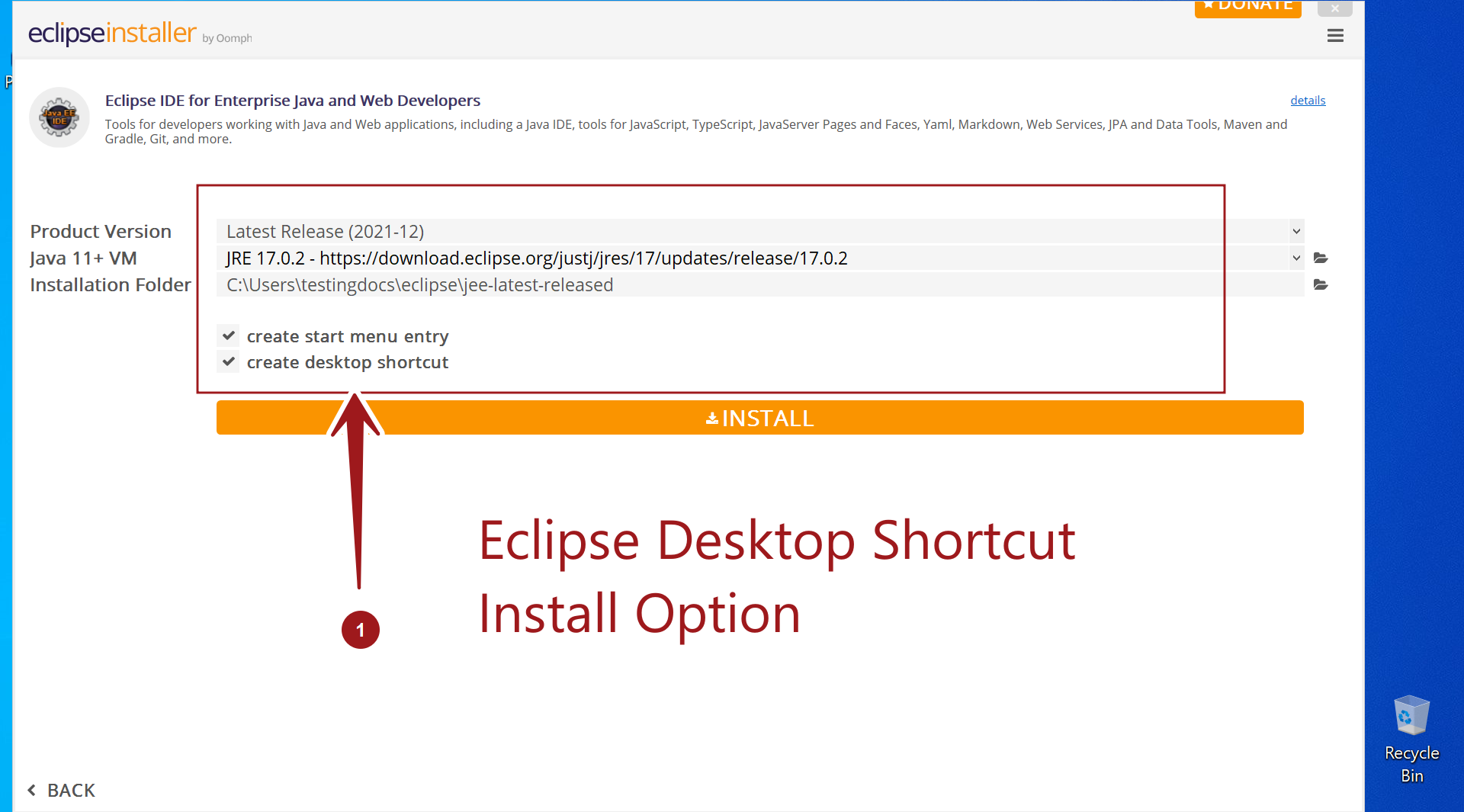 Eclipse Desktop Shortcut Install Option