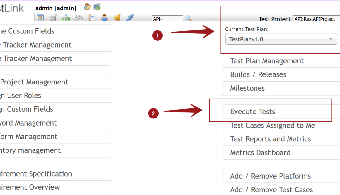 Execute Tests TestLink Dashboard