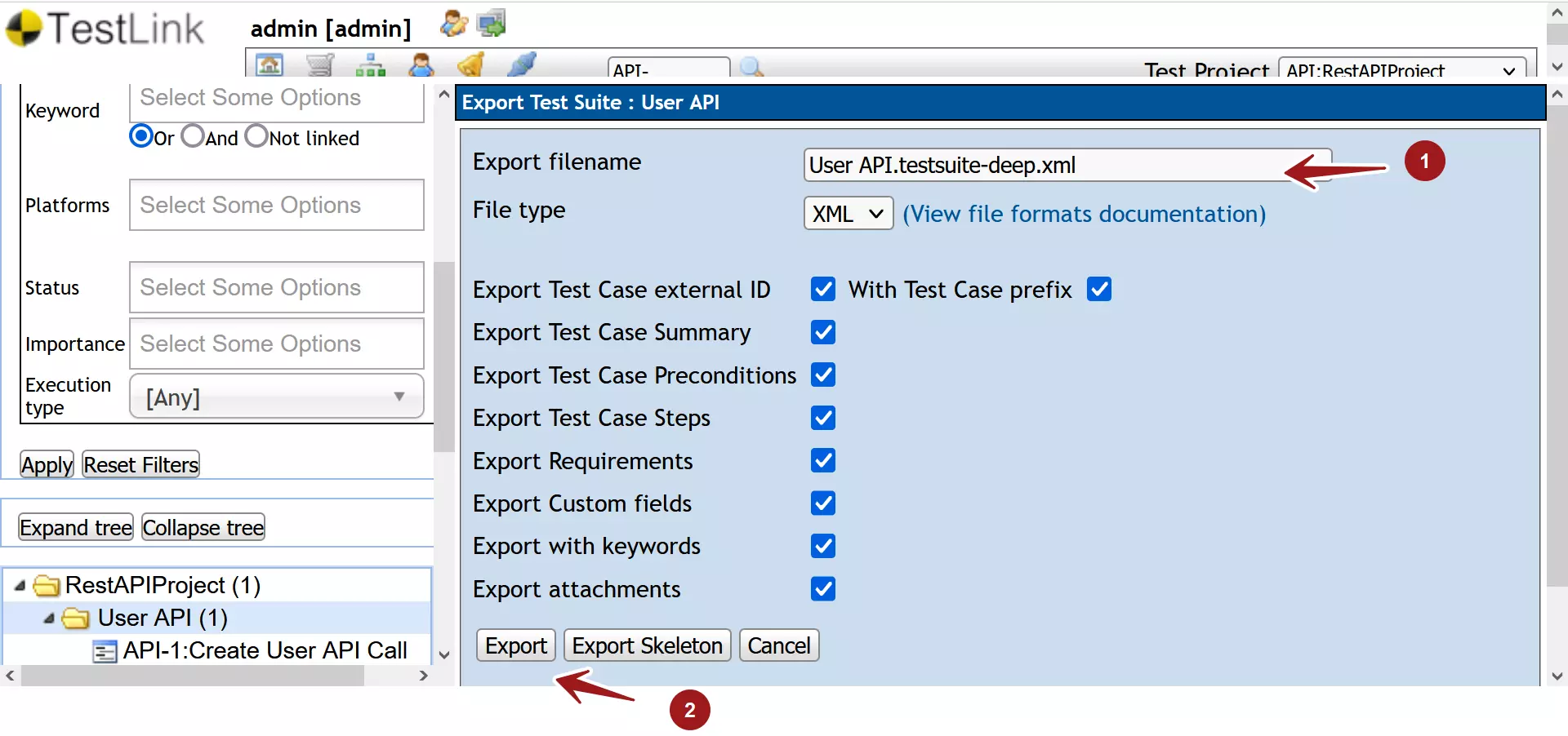 Export Button TestSuite