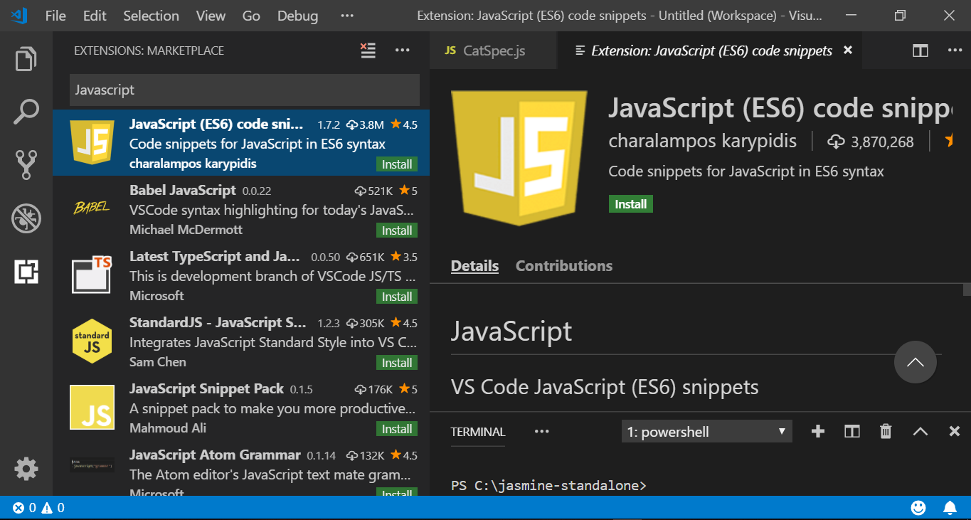 Install Extensions for Visual Studio Code
