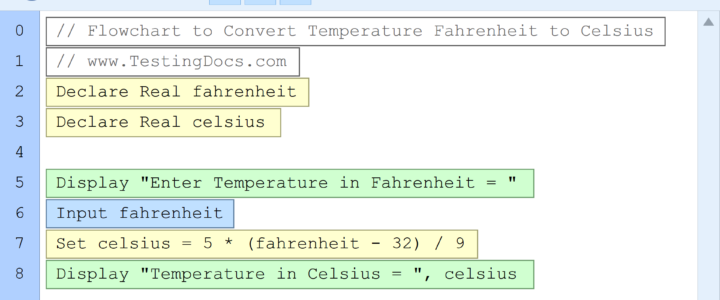 Farenheit to Celsius Psuedocode