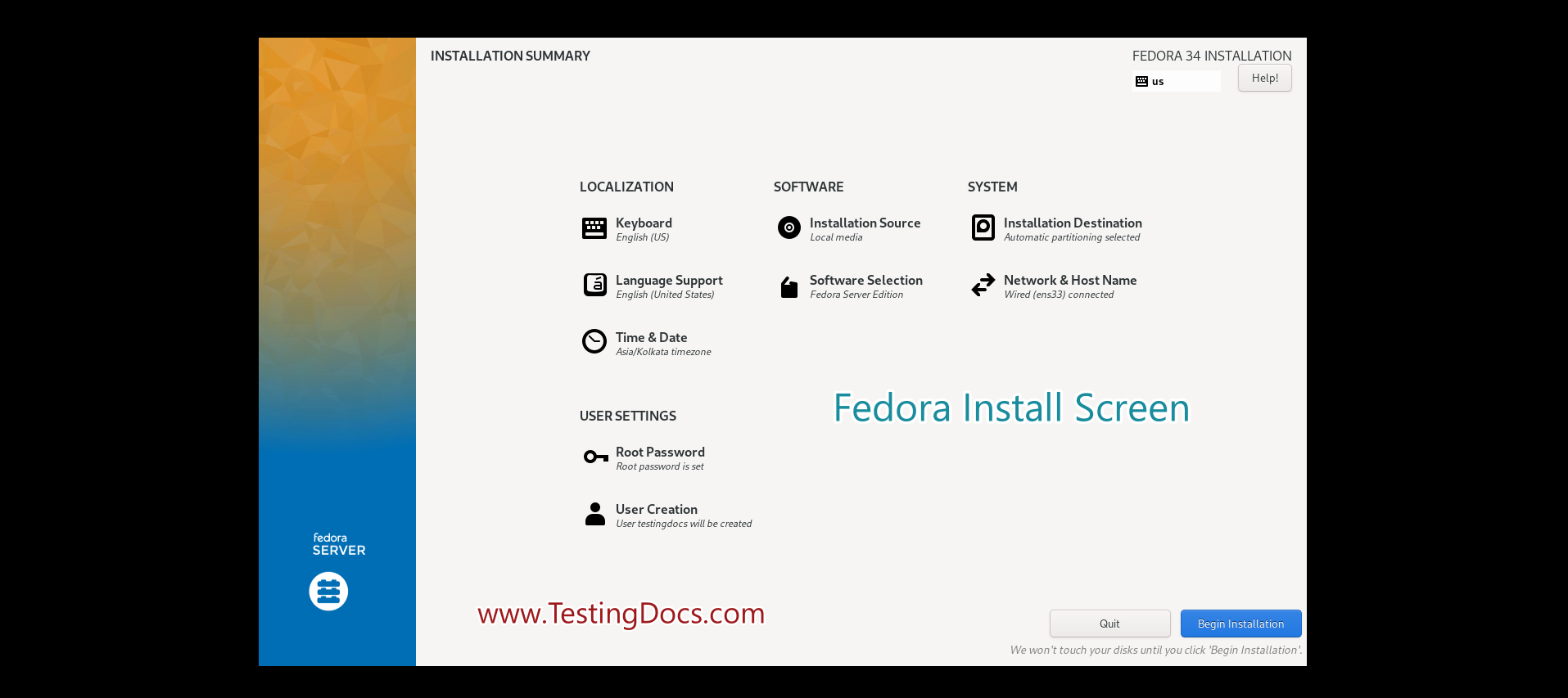 Fedora Install Screen