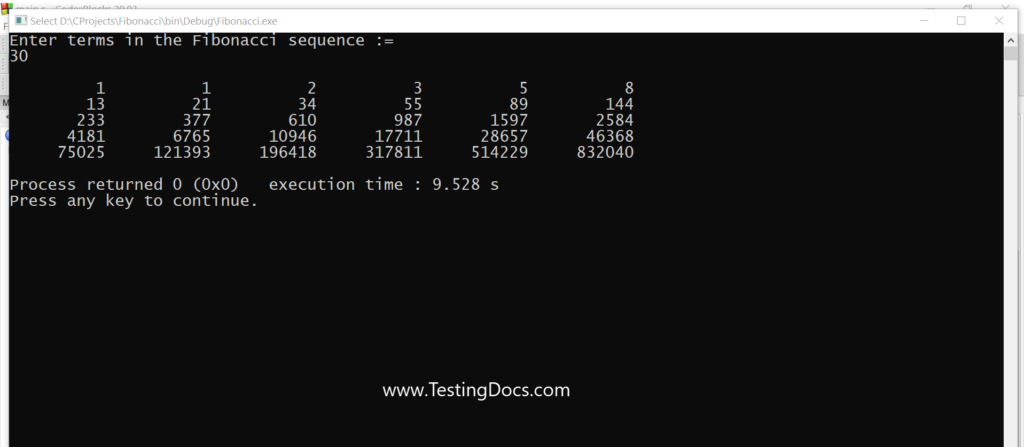 C Program to generate Fibonacci sequence into rows and columns ...
