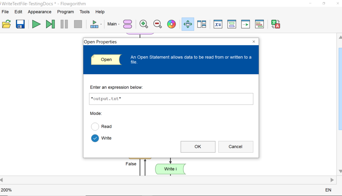 File Open Write Mode Statement