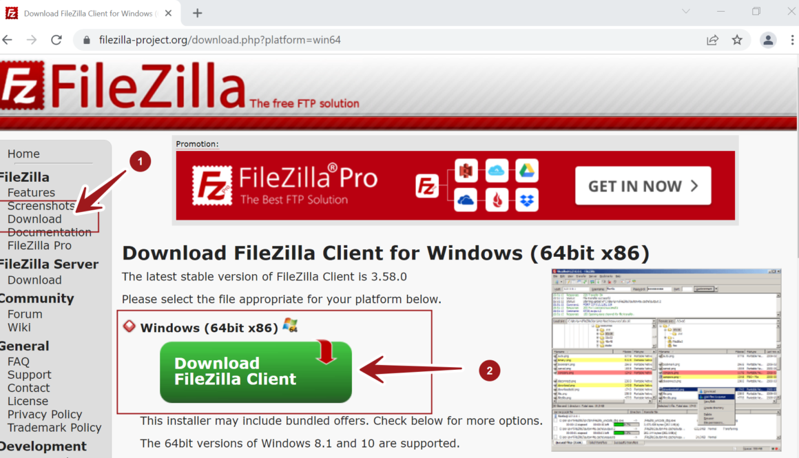 FileZilla Client Download Win11