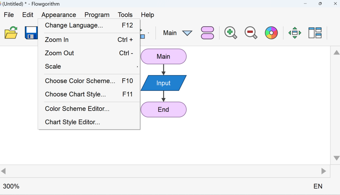 Flowgorithm Appearance Window