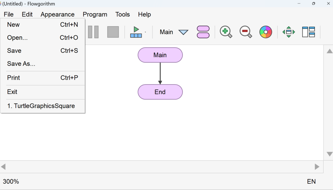 Flowgorithm Menu Toolbar