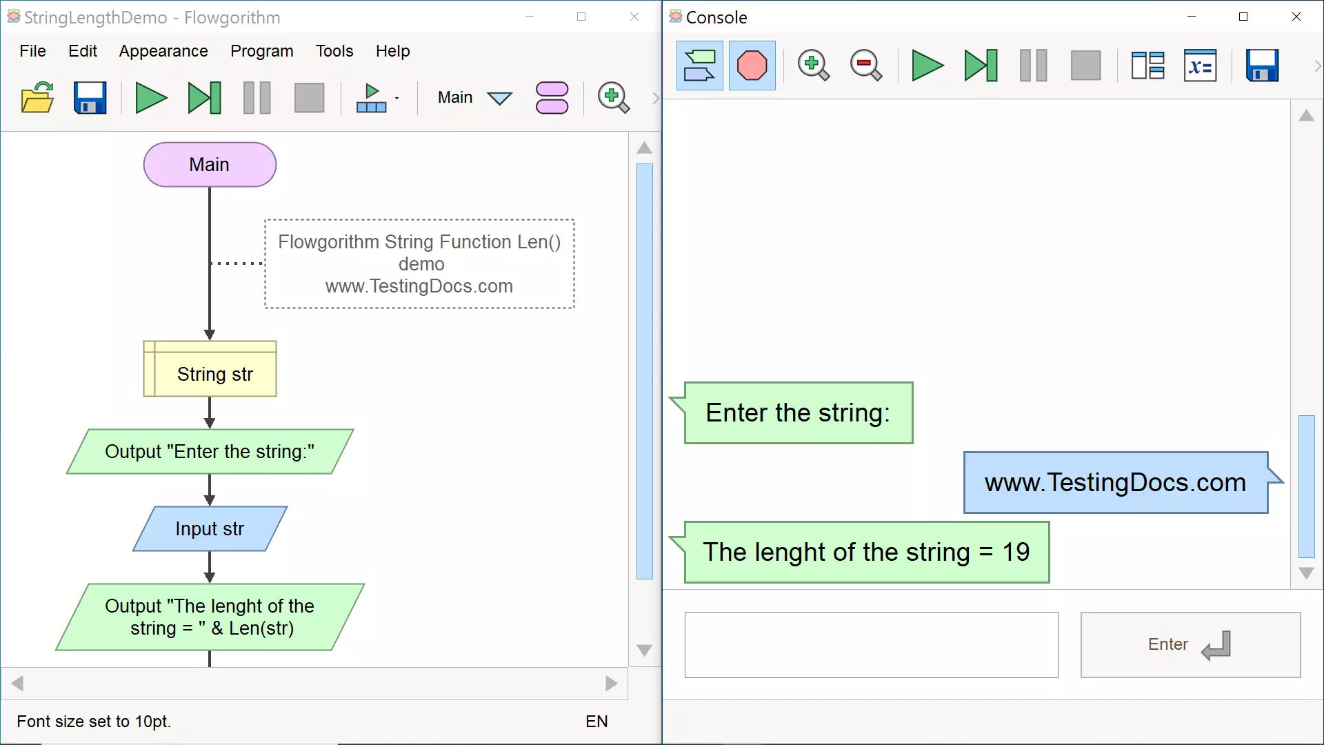 Flowgorithm String Length Output