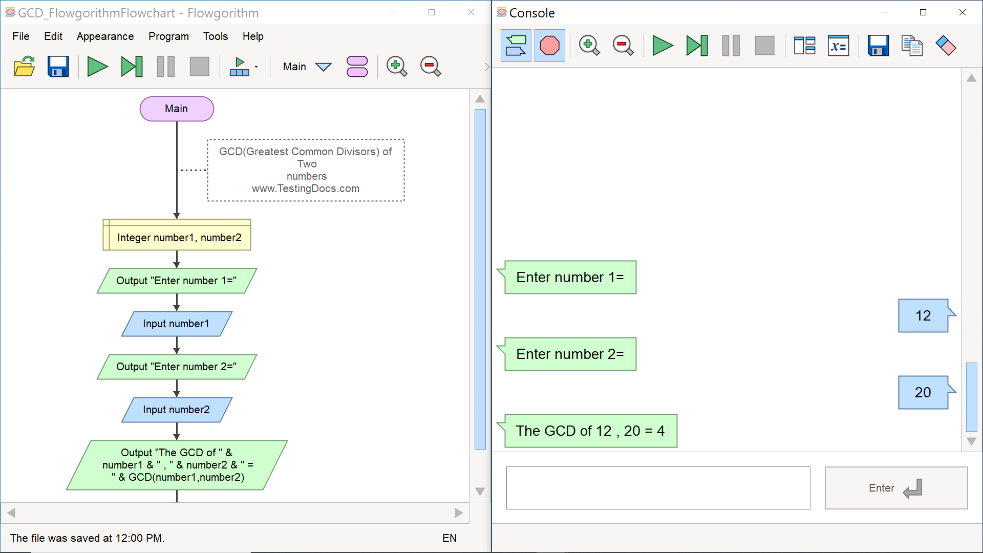 GCD Flowchart Output