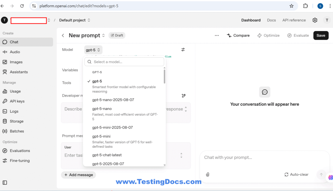 GPT-5 OpenAI Playground