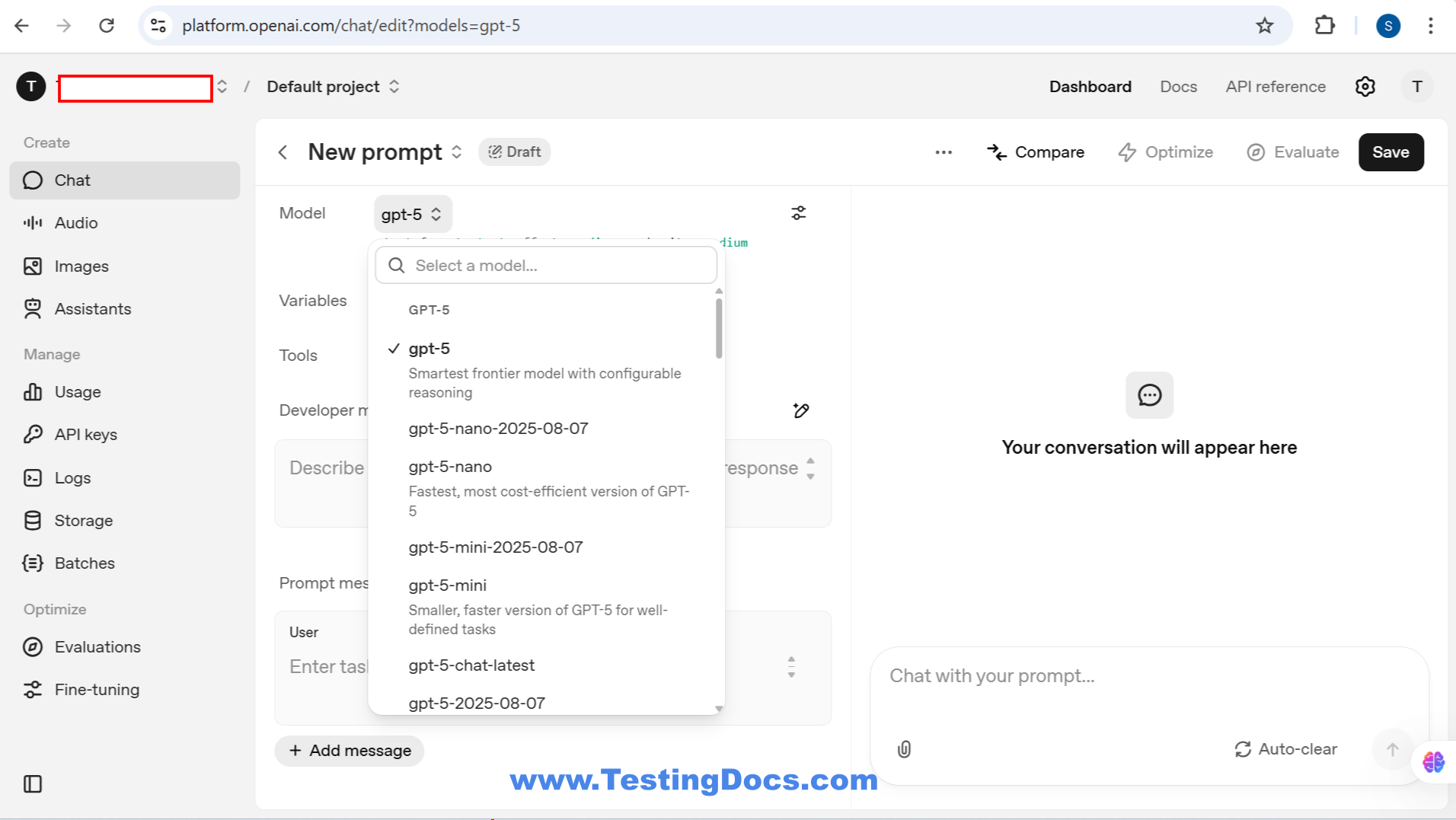 GPT-5 OpenAI Playground