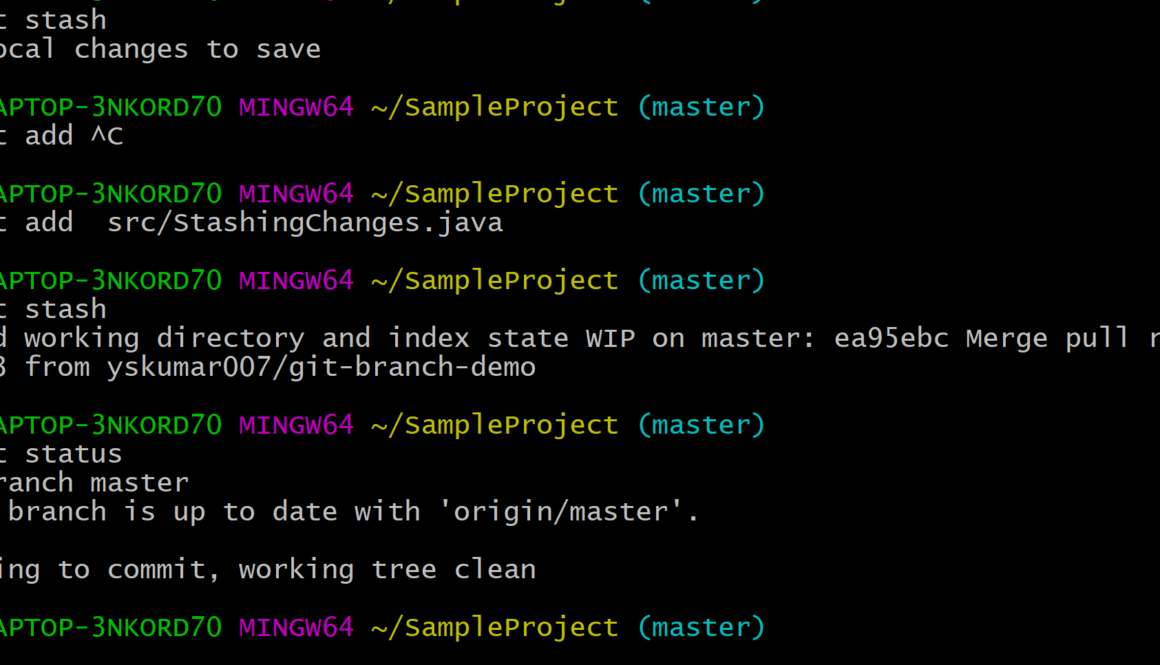 Git stashing changes