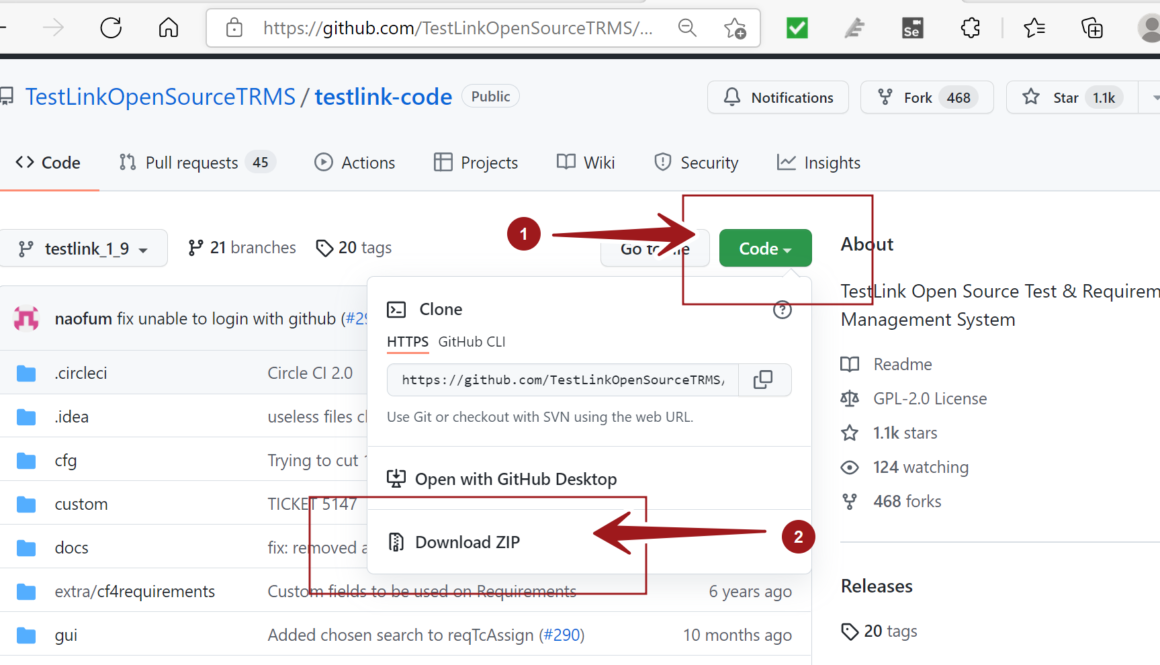 GitHub Download Zip TestLink