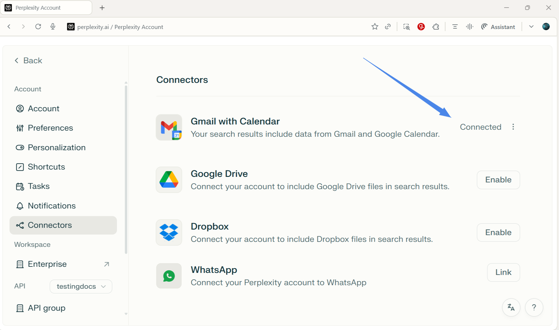 Gmail Connected Perplexity