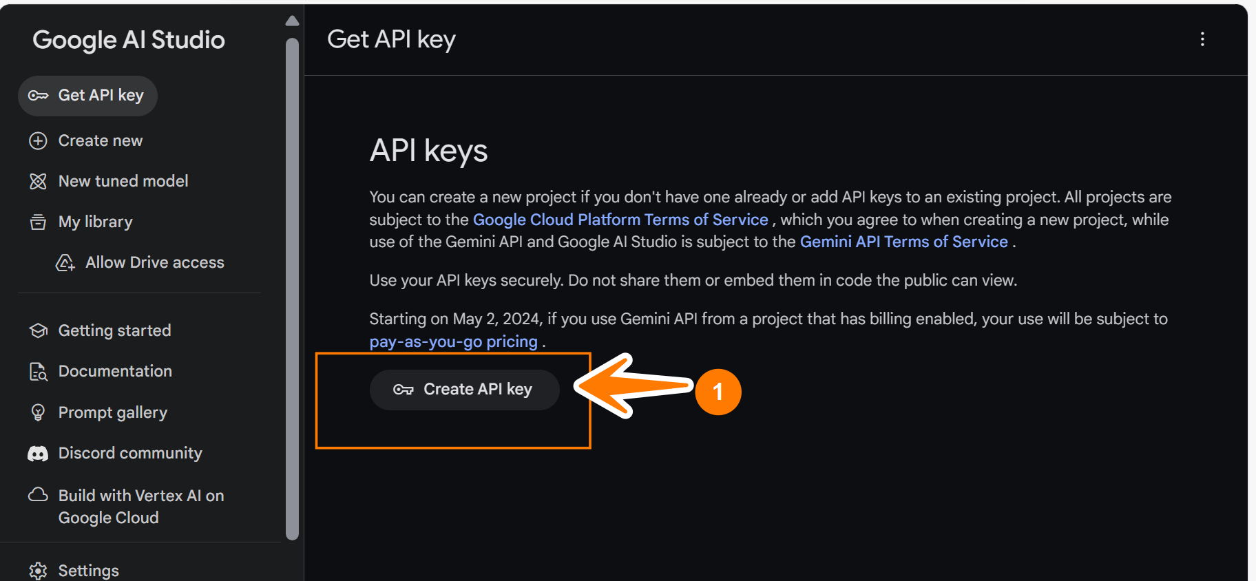 Google Create API key
