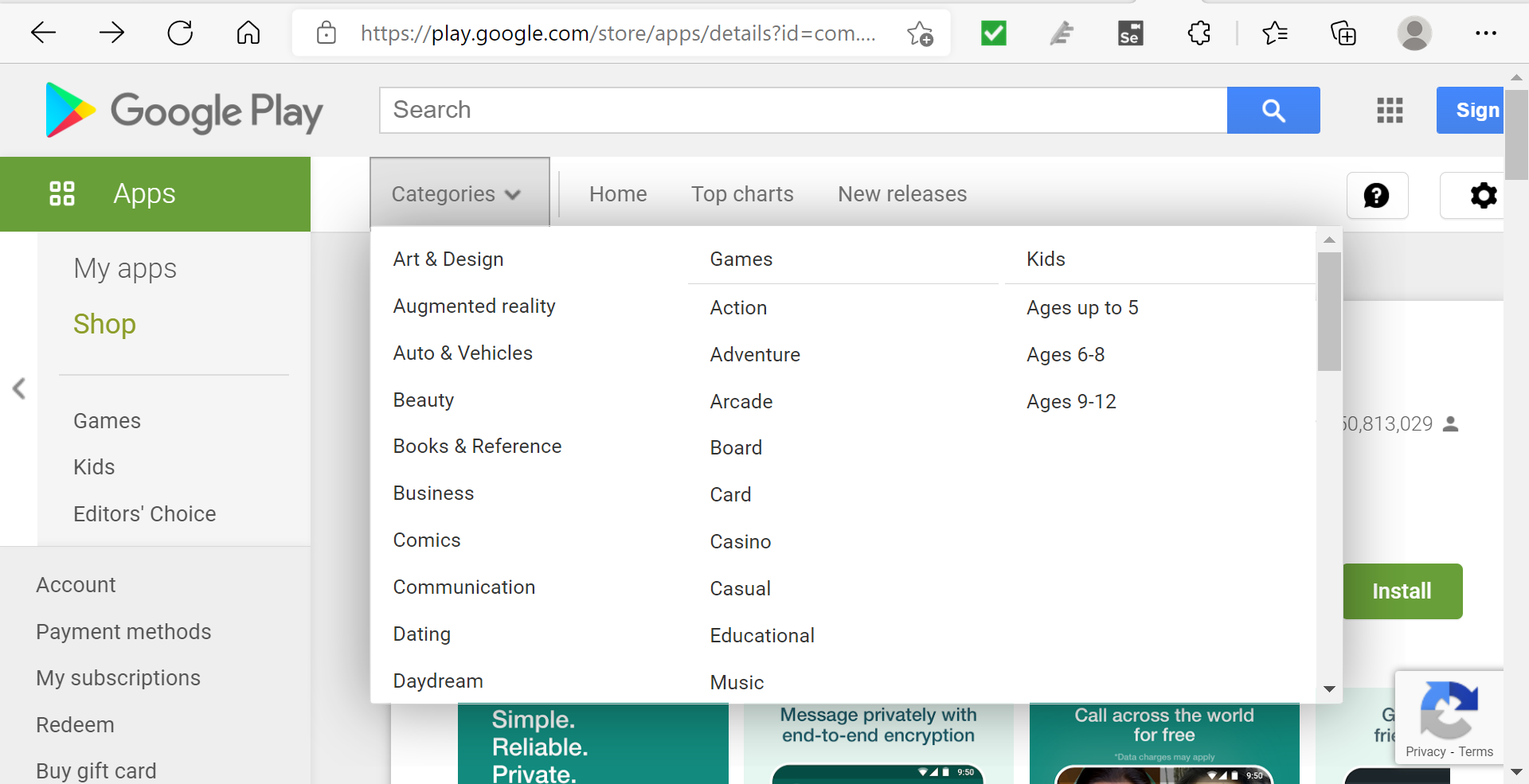 Google Play Store on Desktop