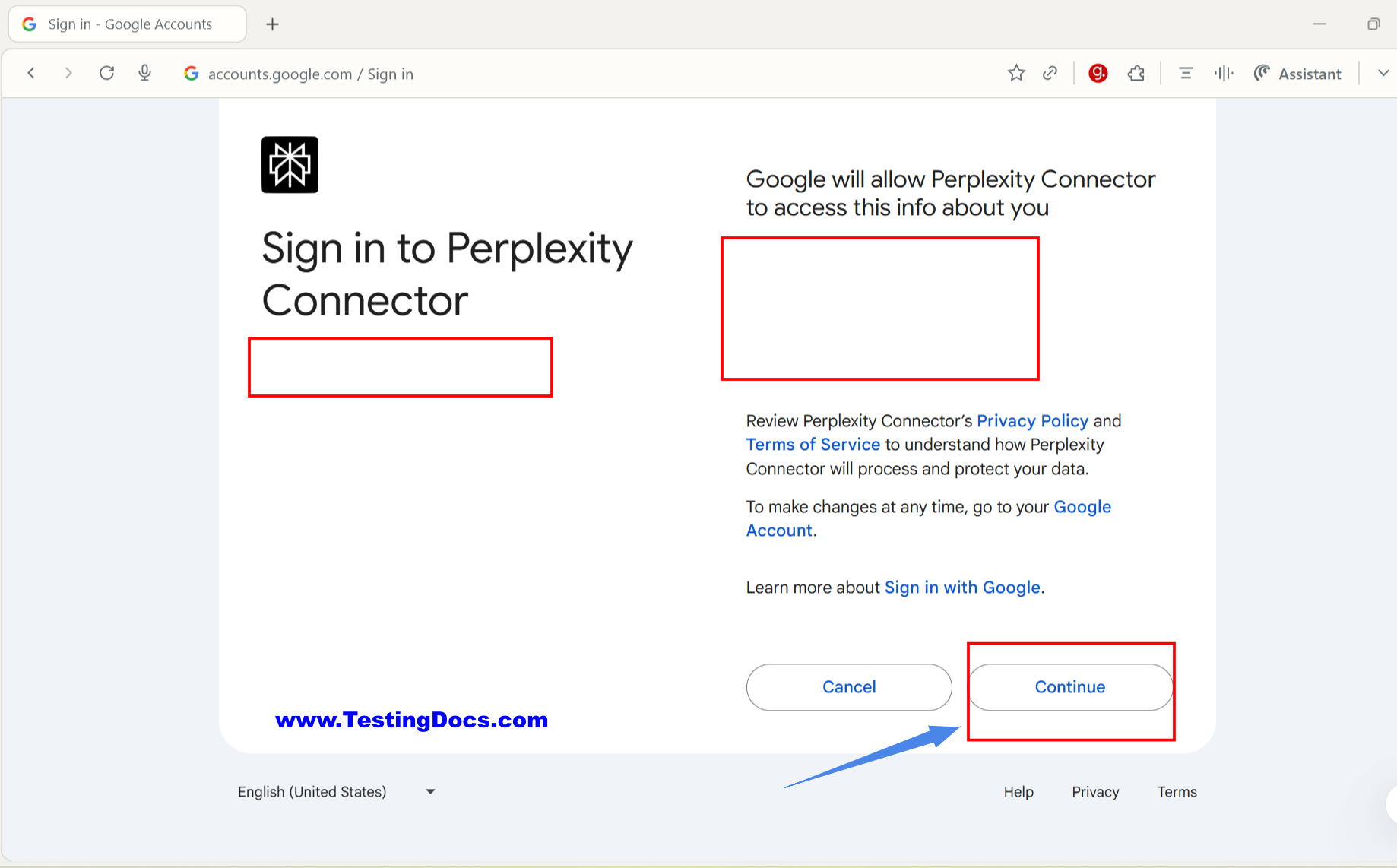 Google Sign-in Perplexity