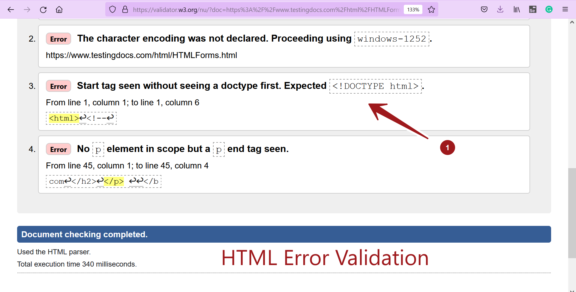 HTML Error Validation