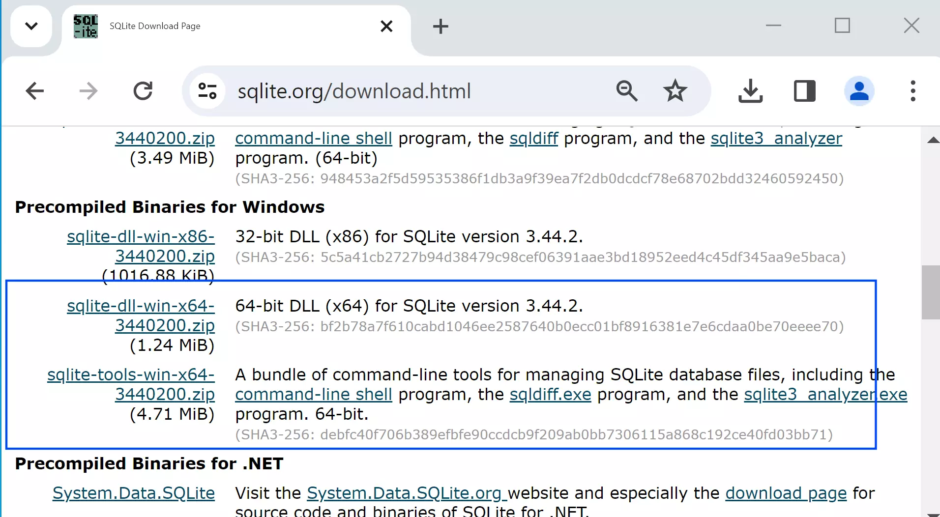 Install SQLite3 Windows