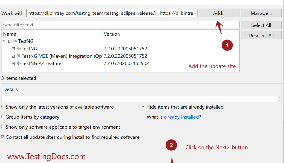 Installing Eclipse from Update Site