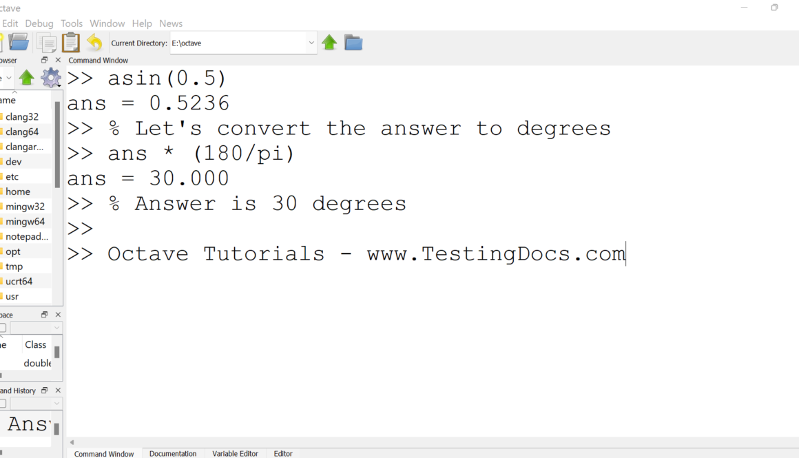 Inverse Trigonometric Functions Octave