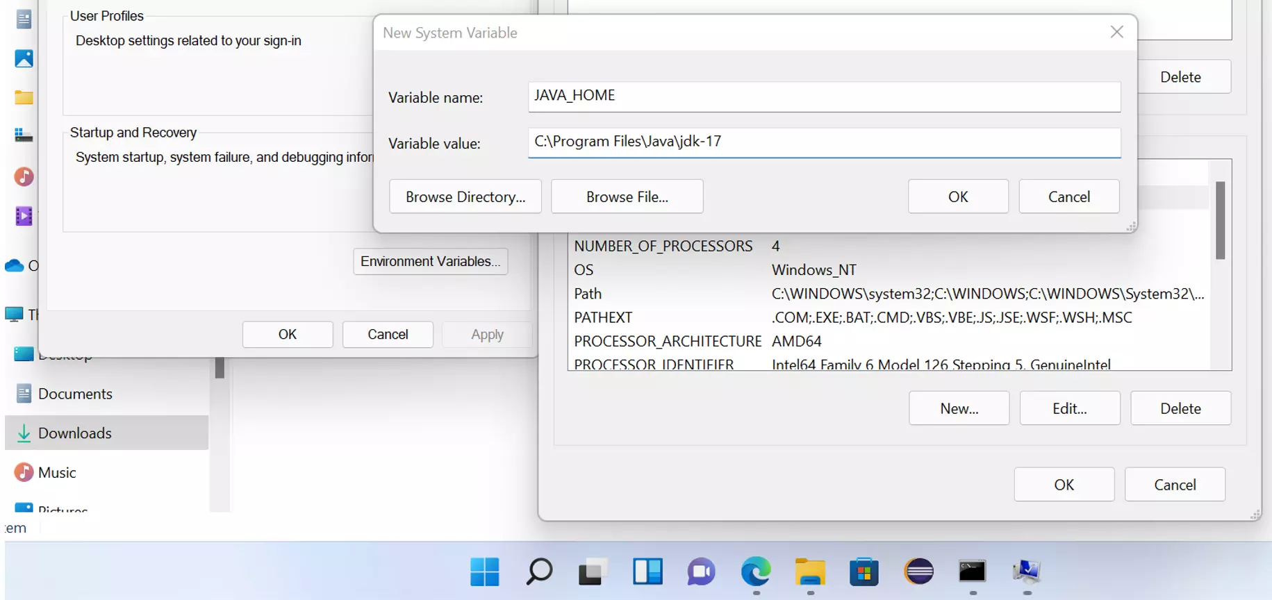 JAVA_HOME New System Variable Windows 11