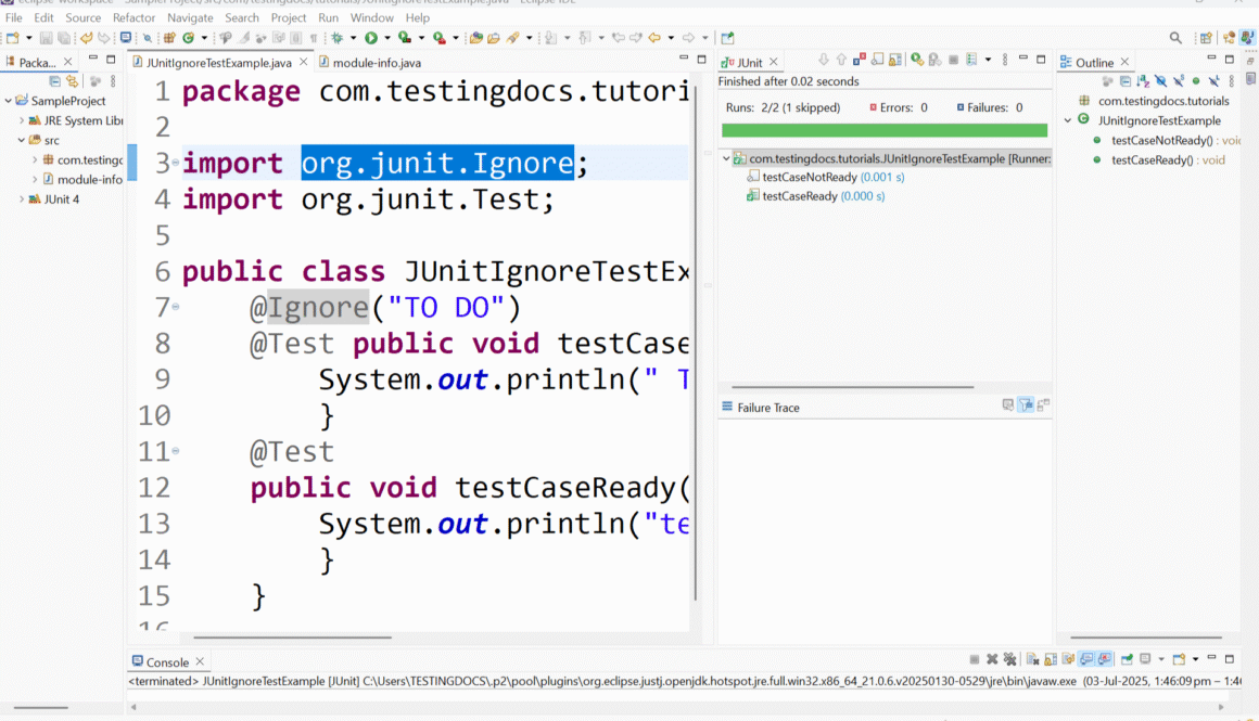 JUnit Ignore Test
