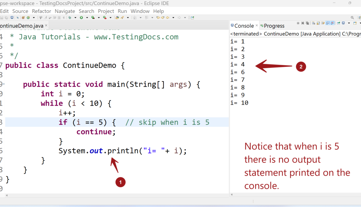 Java continue statement demo