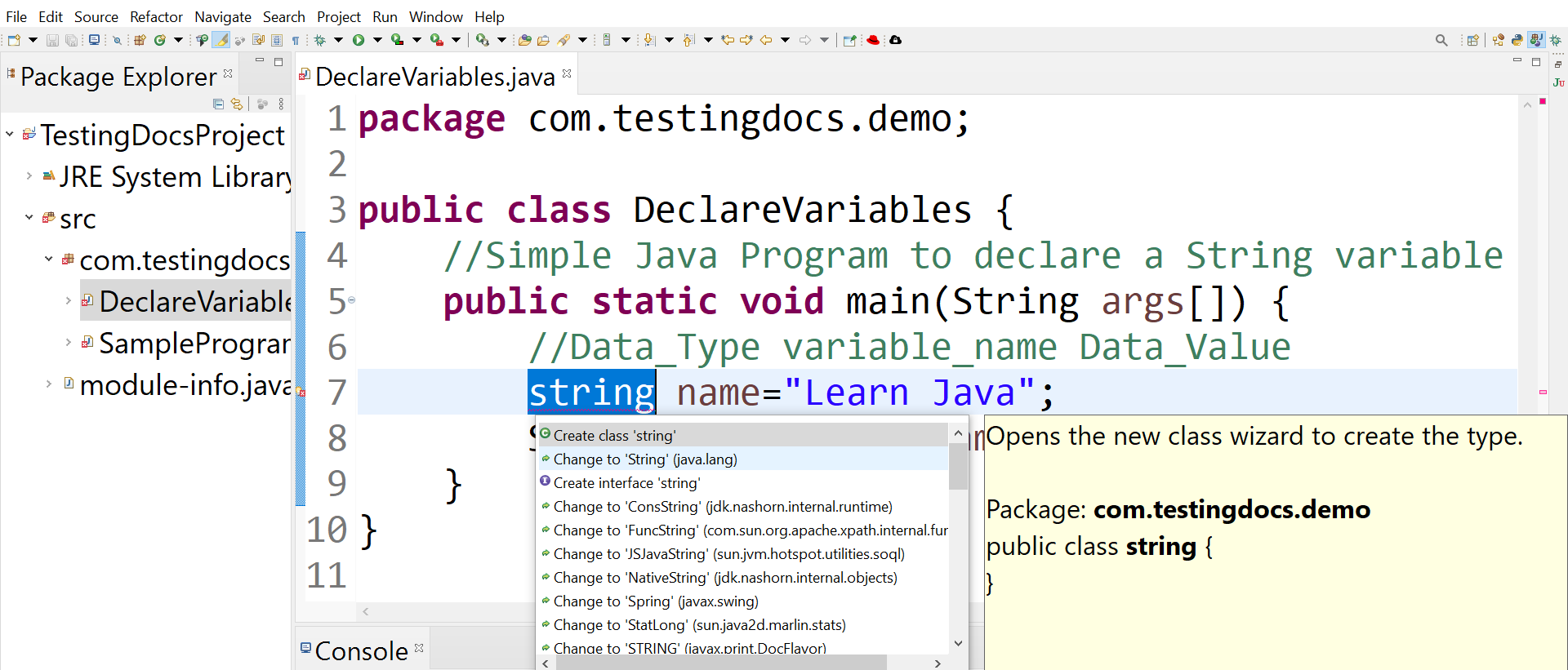 Declare Java Variables TestingDocs