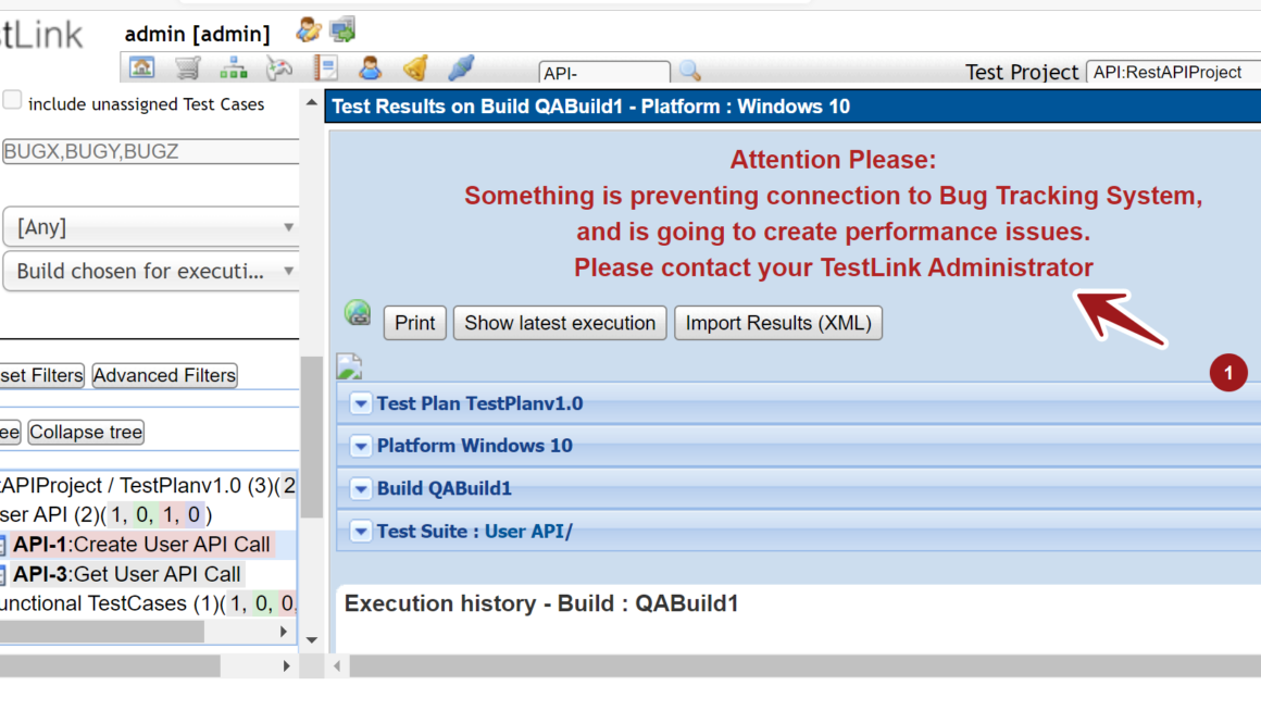 Jira Error TestLink Page