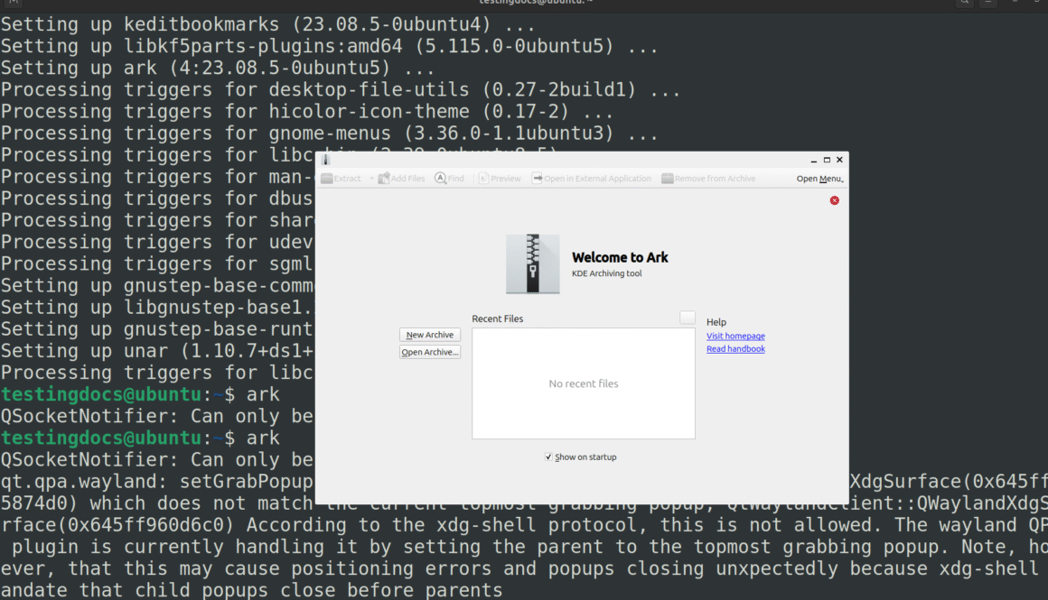 KDE Archiving Tool Ark