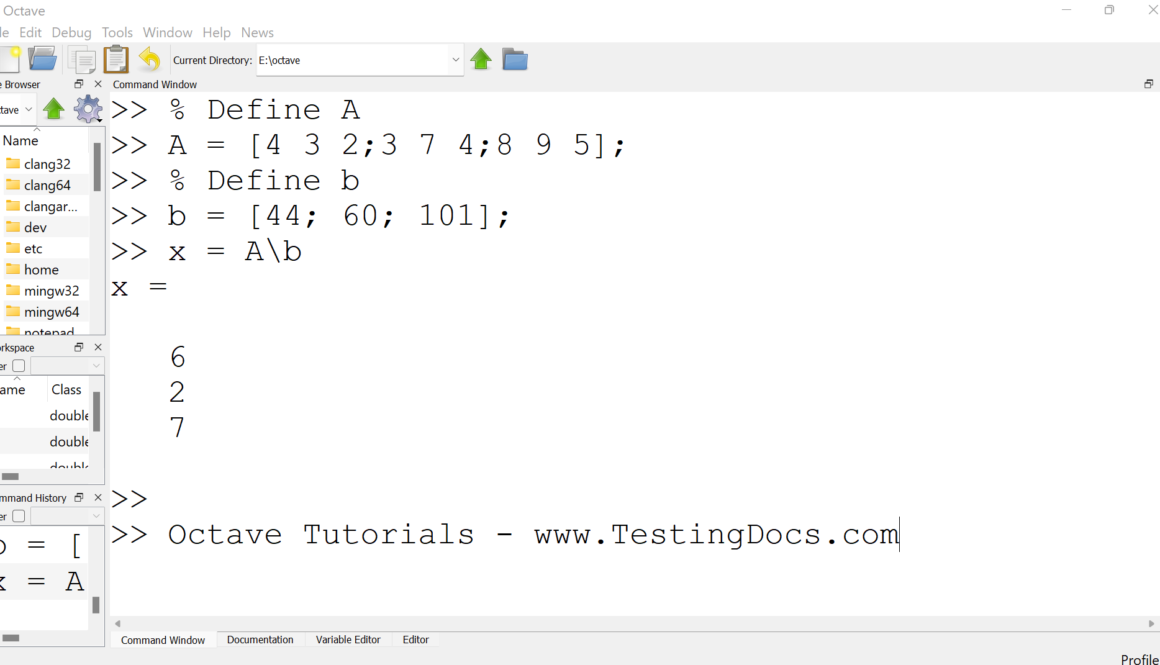 Linear Algebraic Equations Octave