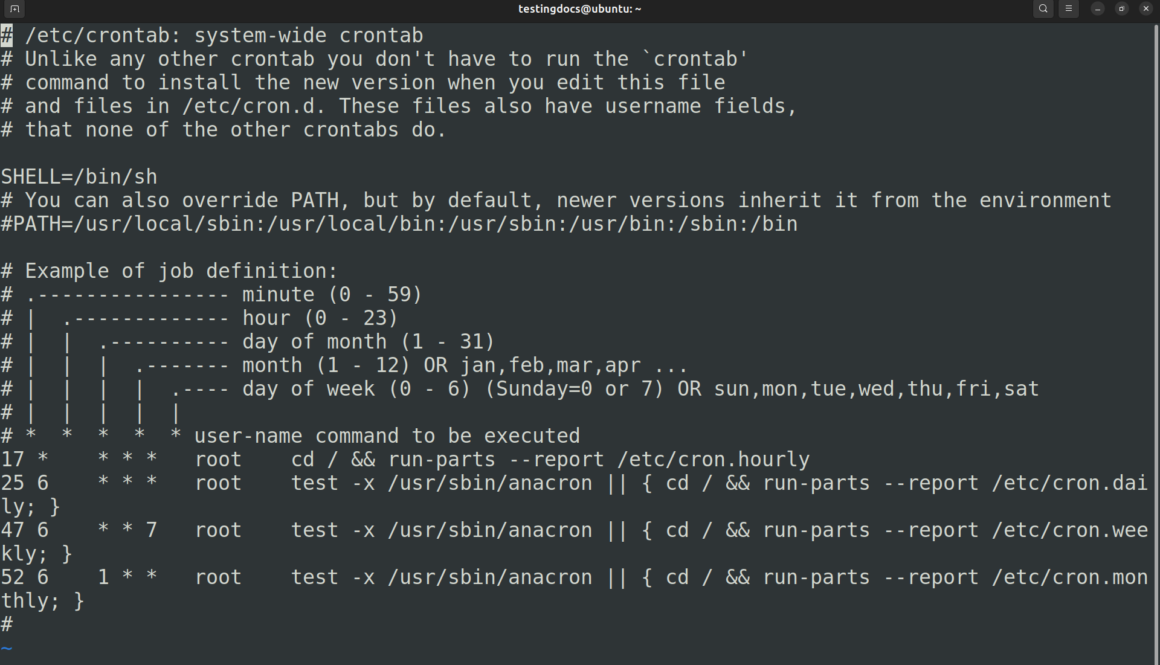 Linux crontab File