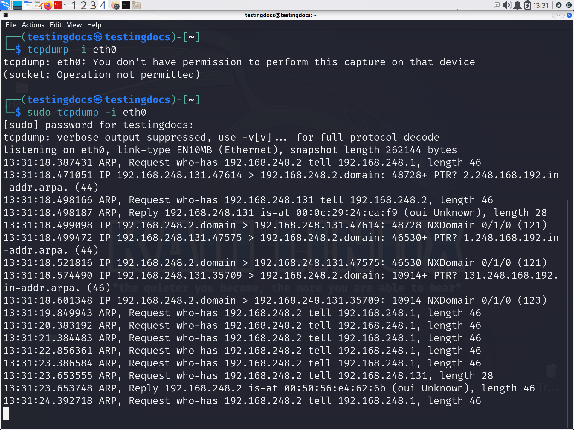 Linux tcpdump example