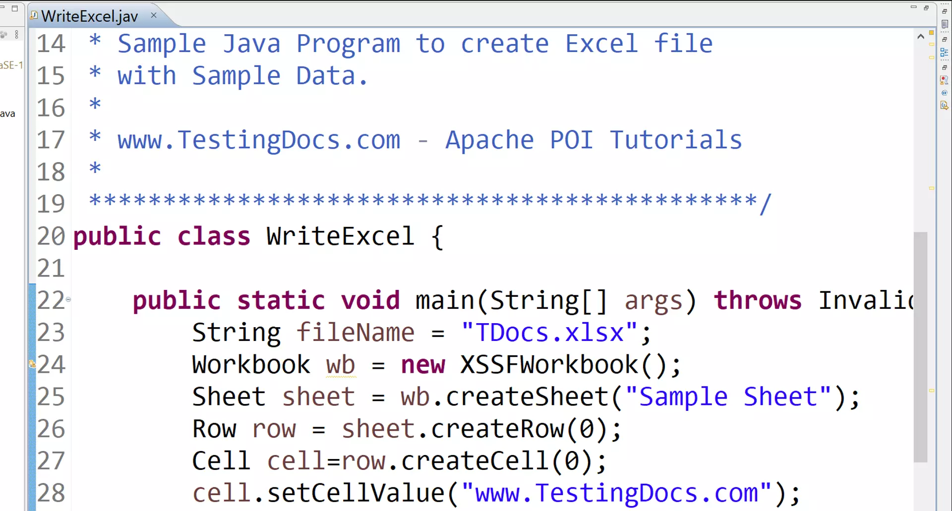 MS Excel Java Program